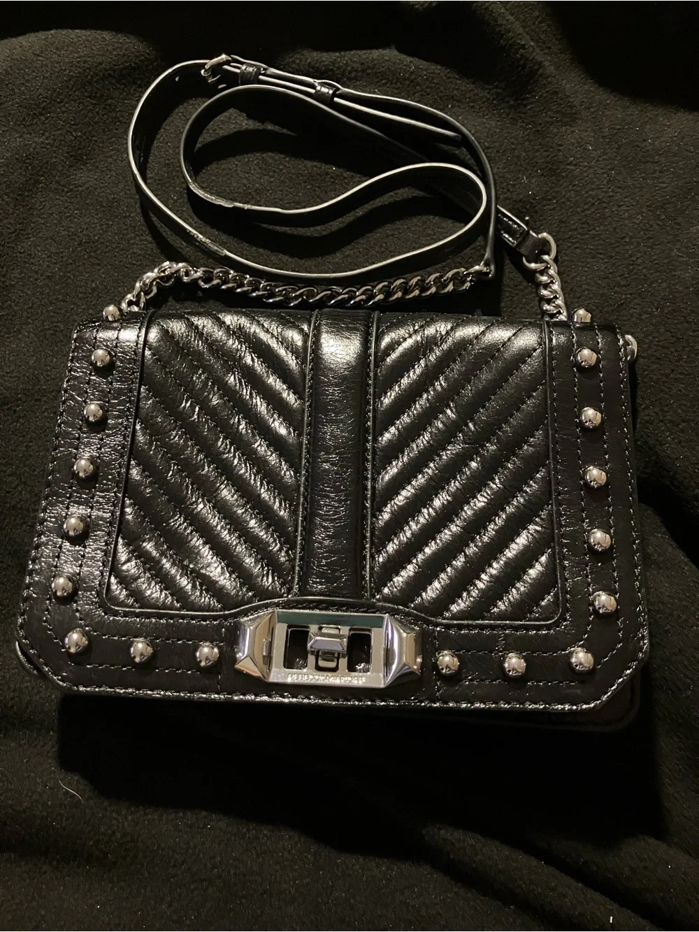 Rebecca Minkoff Black Quilted Leather Studded Love Crossbody Bag
